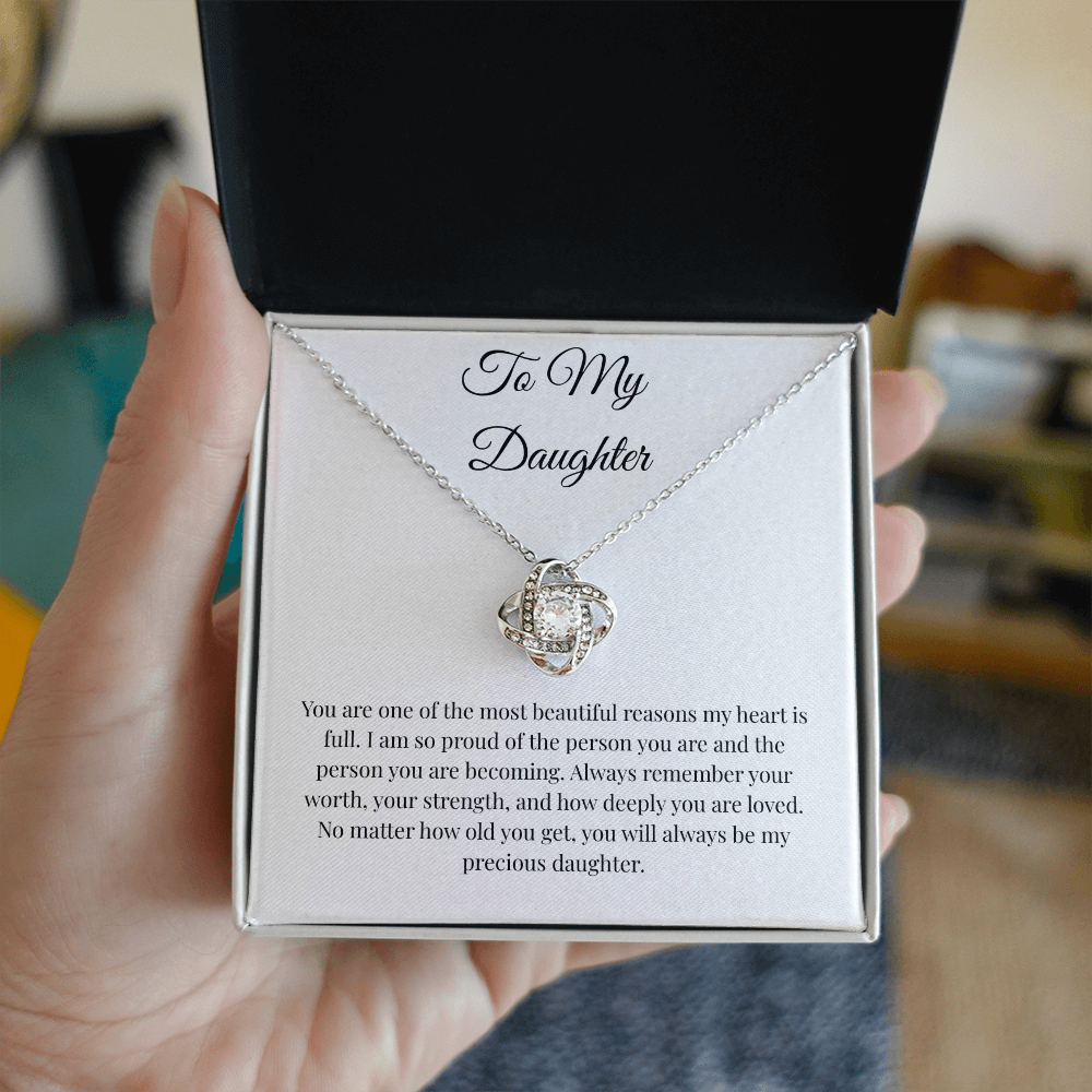 To My Daughter Love Knot Necklace – Precious Daughter Message Card Gift