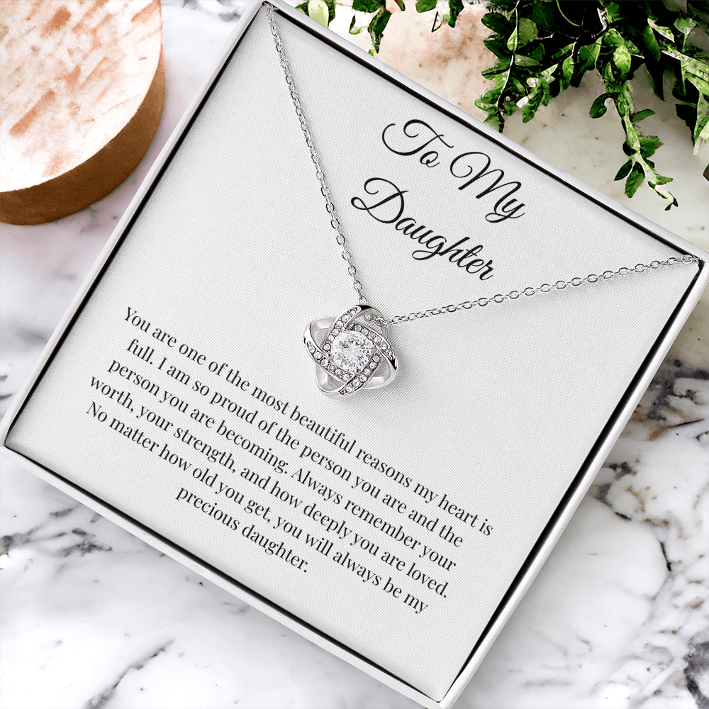 To My Daughter Love Knot Necklace – Precious Daughter Message Card Gift