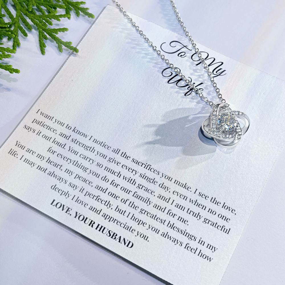 To My Wife Sacrifice Message Card Necklace – Love Knot Gift from Husband