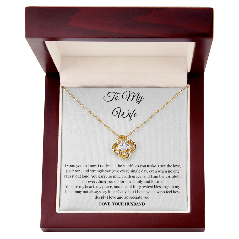 To My Wife Sacrifice Message Card Necklace – Love Knot Gift from Husband