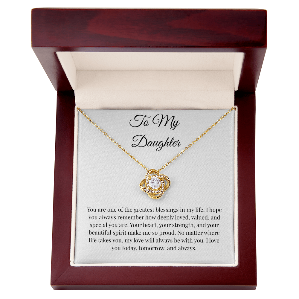 To My Daughter Love Knot Necklace – Meaningful Message Card Gift from Dad or Mom