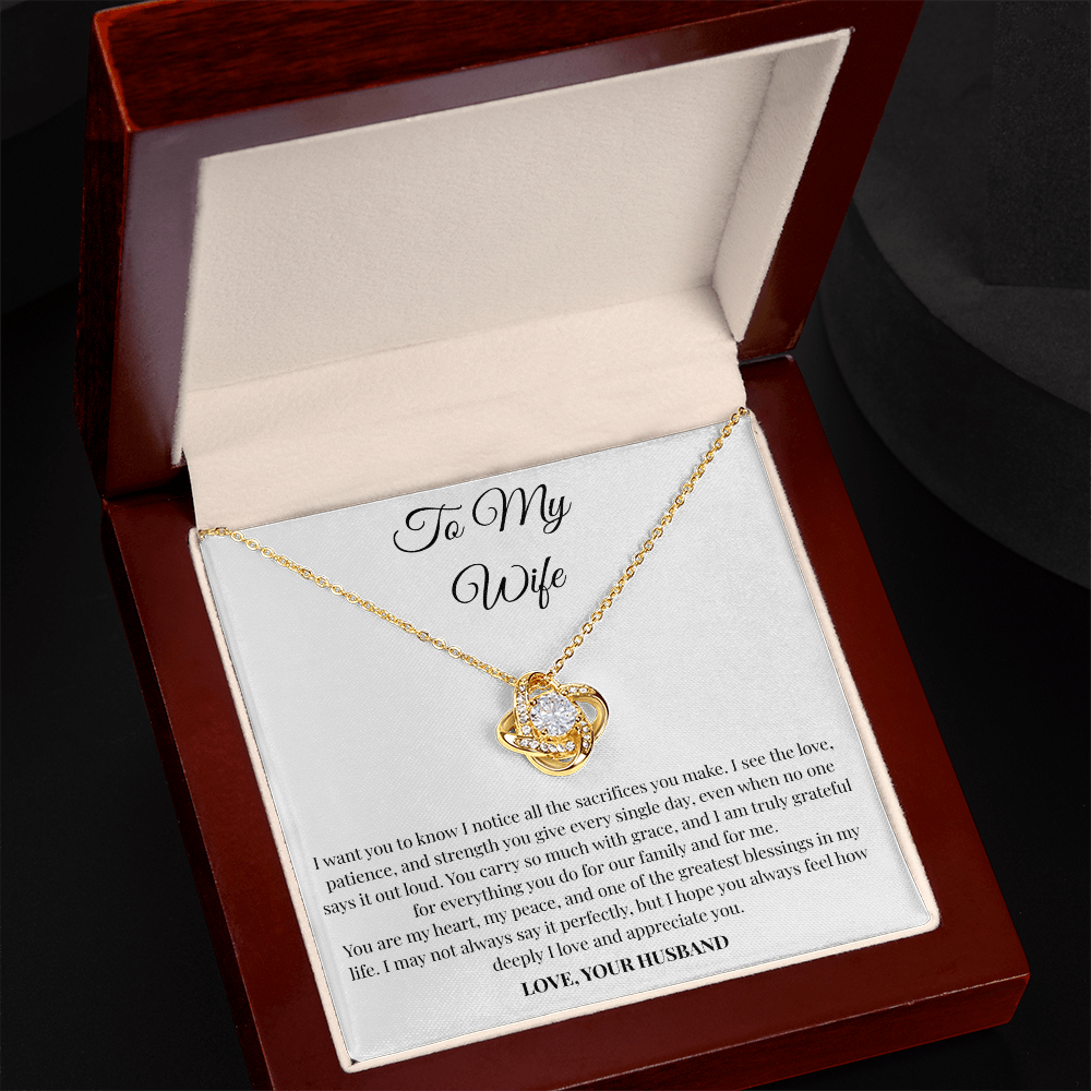 To My Wife Sacrifice Message Card Necklace – Love Knot Gift from Husband