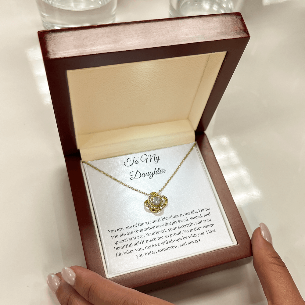 To My Daughter Love Knot Necklace – Meaningful Message Card Gift from Dad or Mom