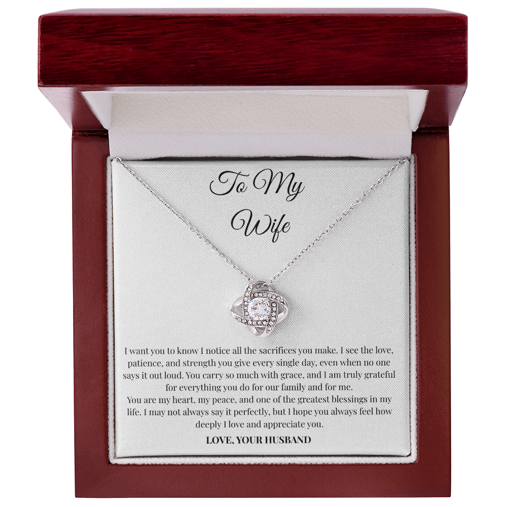 To My Wife Sacrifice Message Card Necklace – Love Knot Gift from Husband
