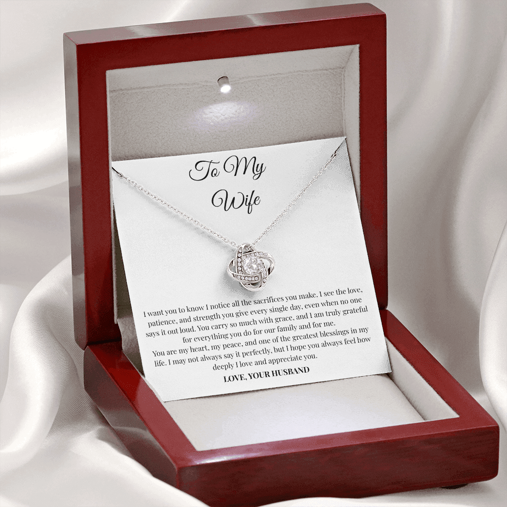 To My Wife Sacrifice Message Card Necklace – Love Knot Gift from Husband