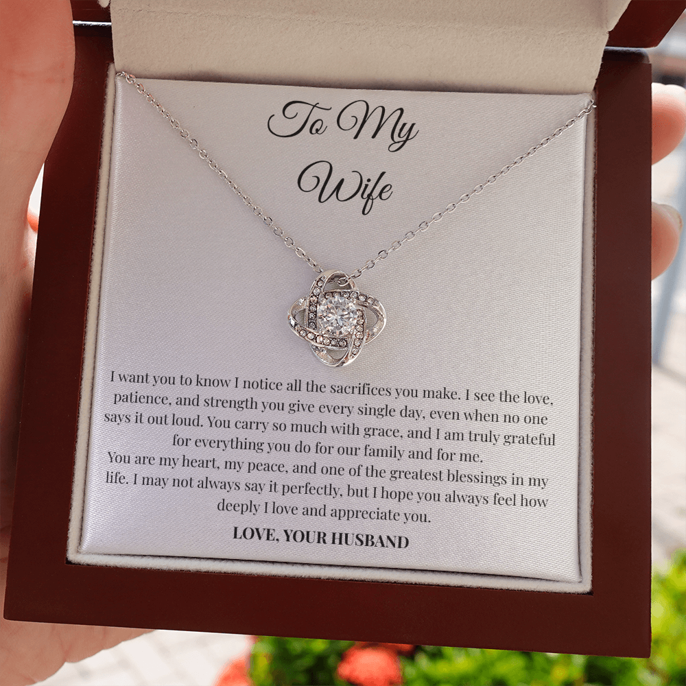 To My Wife Sacrifice Message Card Necklace – Love Knot Gift from Husband
