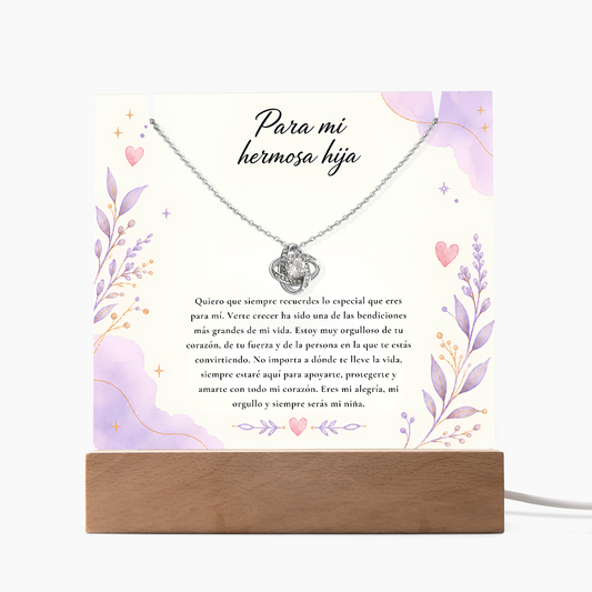 Para Mi Hermosa Hija Keepsake Acrylic & Love Knot Necklace – Regalo Especial de Papá o Mamá para Hija