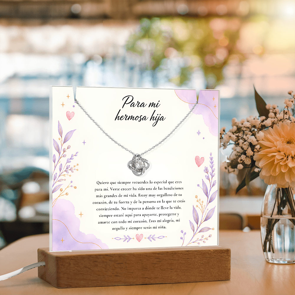 Para Mi Hermosa Hija Keepsake Acrylic & Love Knot Necklace – Regalo Especial de Papá o Mamá para Hija