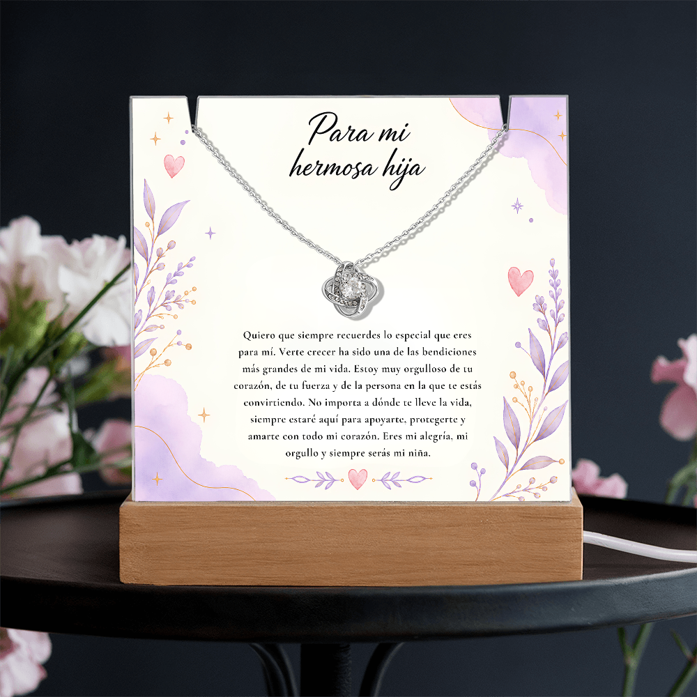 Para Mi Hermosa Hija Keepsake Acrylic & Love Knot Necklace – Regalo Especial de Papá o Mamá para Hija