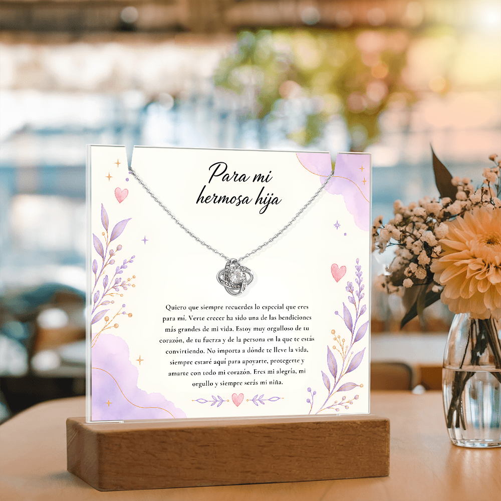Para Mi Hermosa Hija Keepsake Acrylic & Love Knot Necklace – Regalo Especial de Papá o Mamá para Hija