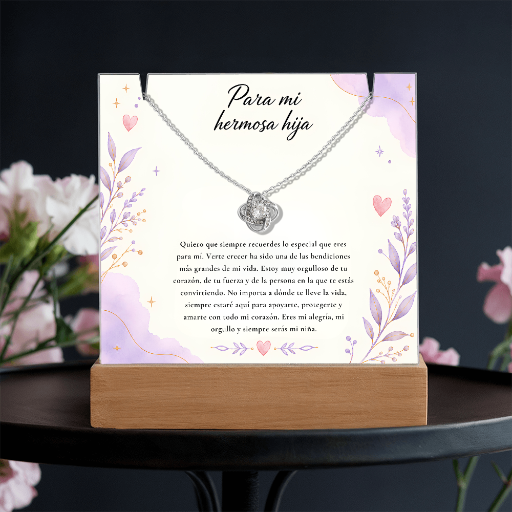 Para Mi Hermosa Hija Keepsake Acrylic & Love Knot Necklace – Regalo Especial de Papá o Mamá para Hija