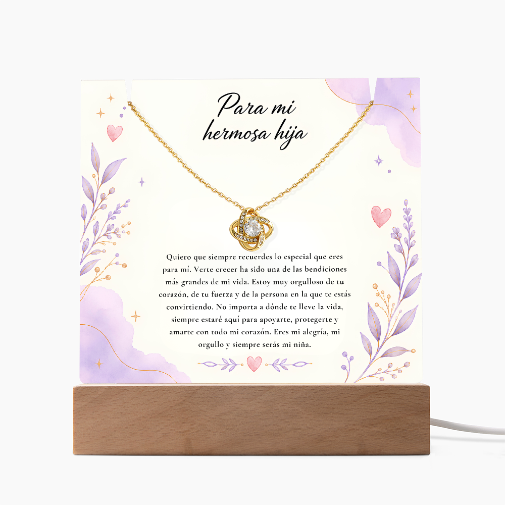 Para Mi Hermosa Hija Keepsake Acrylic & Love Knot Necklace – Regalo Especial de Papá o Mamá para Hija
