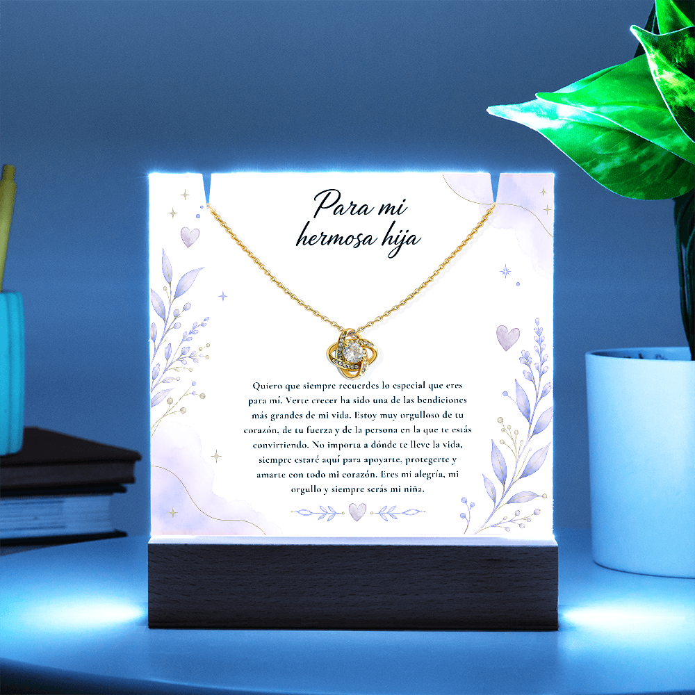 Para Mi Hermosa Hija Keepsake Acrylic & Love Knot Necklace – Regalo Especial de Papá o Mamá para Hija