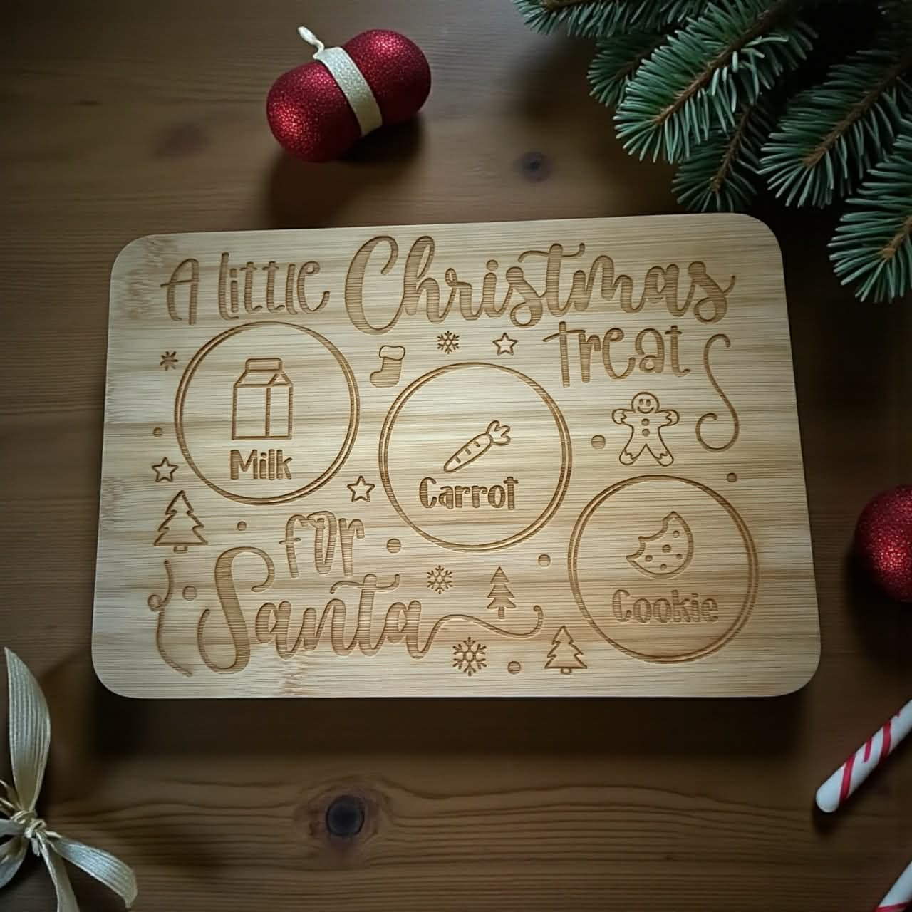 Personalized Christmas Eve Treat Board for Santa – Engraved Bamboo Milk & Cookies Tray – Holiday Family Tradition Gift