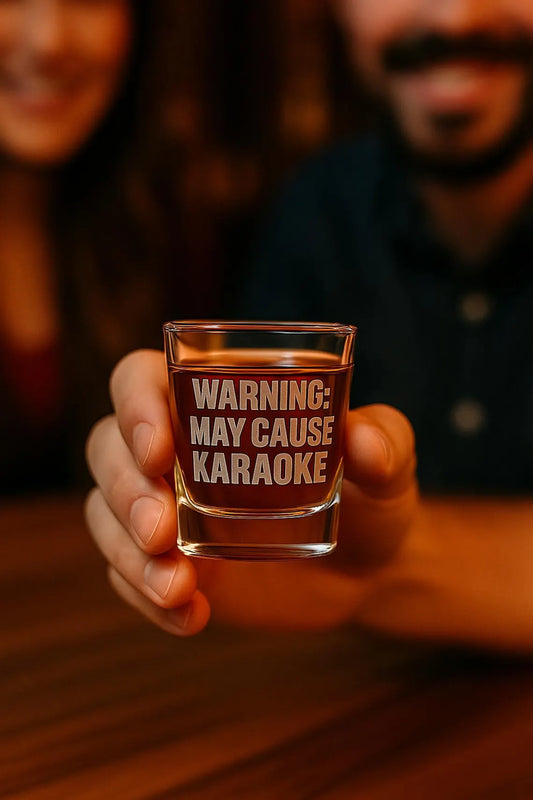 Warning May Cause Karaoke Shot Glass