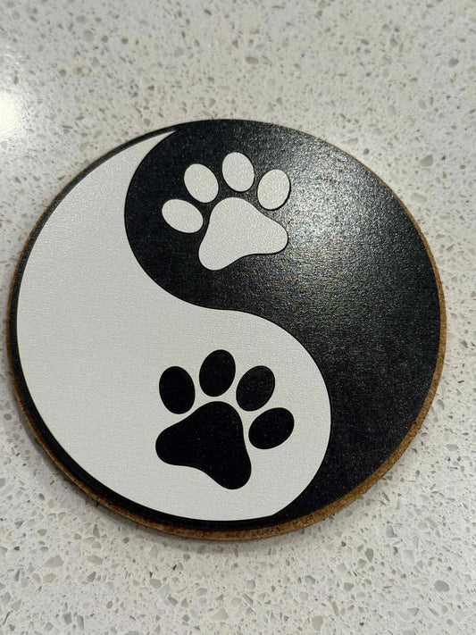 Yin-Yang Paw Print Cork Coaster | Dog Lover Gift