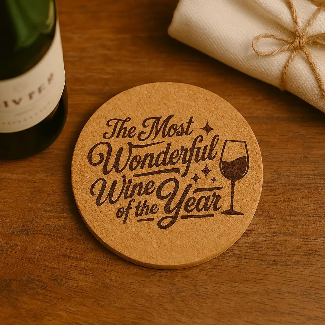 “The Most Wonderful Wine of the Year” Cork or Wood Coaster