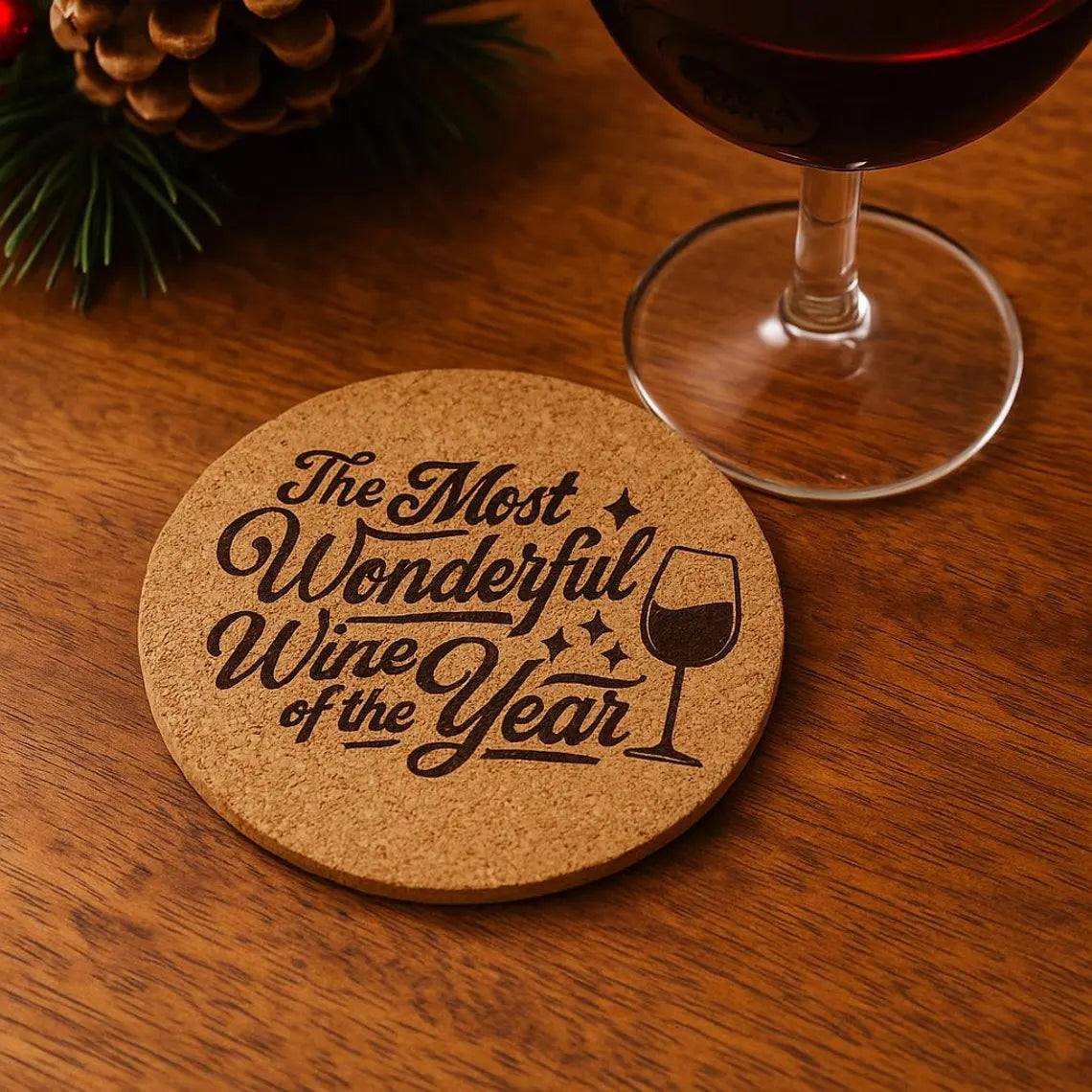 “The Most Wonderful Wine of the Year” Cork or Wood Coaster