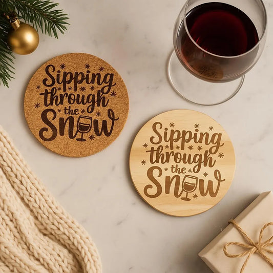 Holiday Coaster: Cork or Wood Christmas Wine Decor
