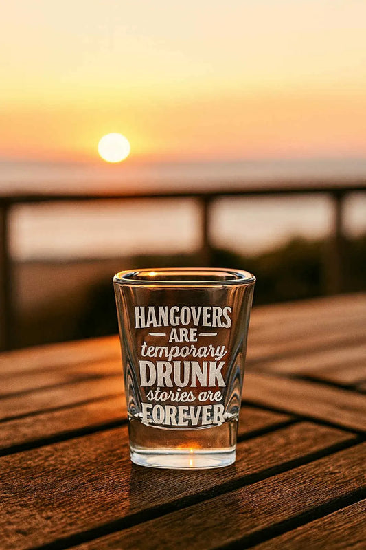 HANGOVERS ARE TEMPORARY DRUNK STORIES ARE FOREVER Engraved Shot Glass
