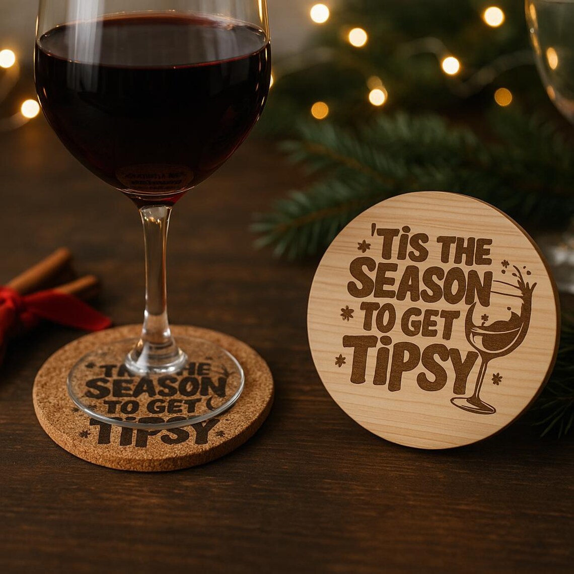 Tis the Season to Get Tipsy Coaster – Funny Christmas Wine Coaster