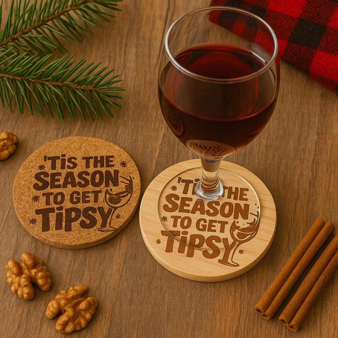 Tis the Season to Get Tipsy Coaster – Funny Christmas Wine Coaster