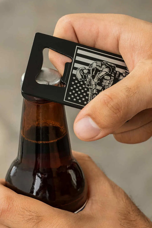 Engraved Soldier & American Flag Credit Card Bottle Opener
