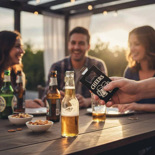 Engraved Metal Credit Card Bottle Opener – “Cheers” Beer Mug Design
