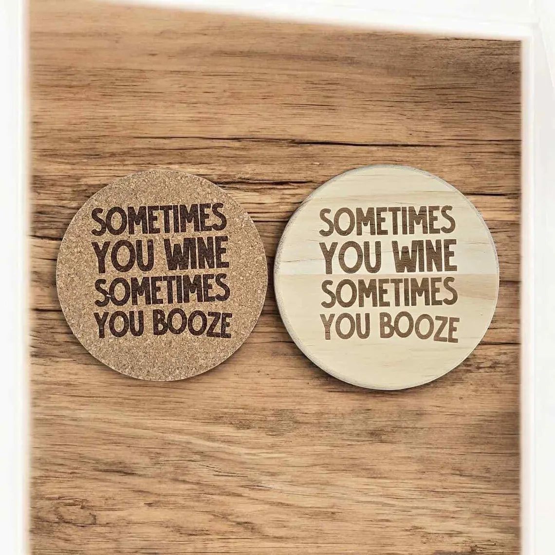 Funny Wine Coaster: Laser Engraved Cork or Wood