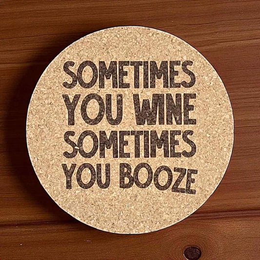 Funny Wine Coaster: Laser Engraved Cork or Wood