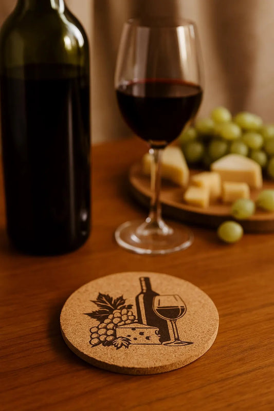 Laser Engraved Wine & Cheese Coaster: Cork or Wood
