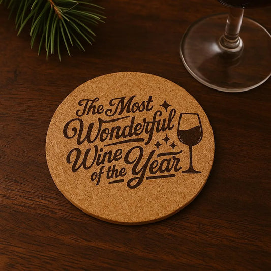 “The Most Wonderful Wine of the Year” Cork or Wood Coaster