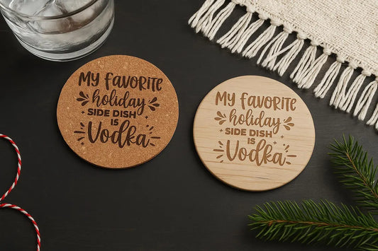 My Favorite Holiday Side Dish Is Vodka – Funny Engraved Cork or Wood Coaster