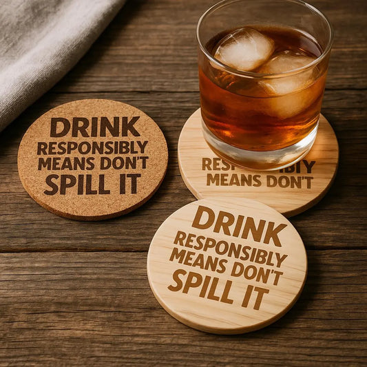 "Drink Responsibly"Cork or Wood Coaster