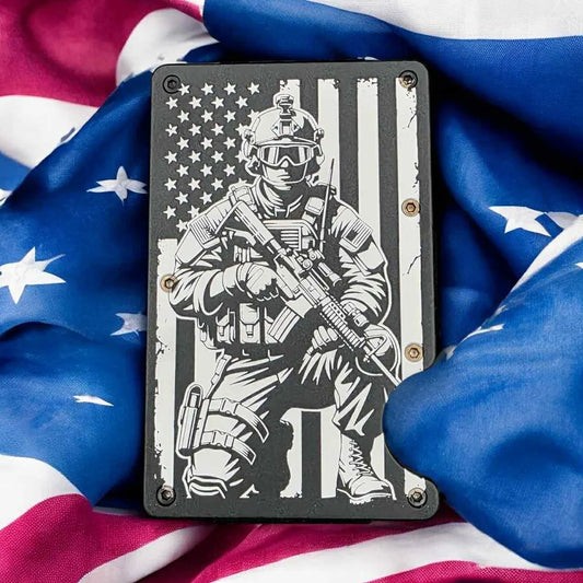 Tactical Soldier Wallet, Military RFID Metal Wallet, Engraved American Flag Wallet