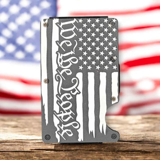 We The People Wallet, Patriotic RFID Metal Wallet, Engraved American Flag Wallet