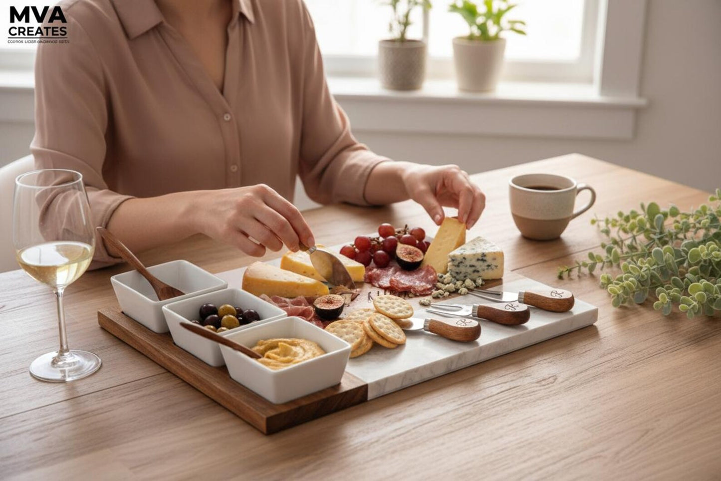 Personalized Marble & Acacia Charcuterie Board Set (11-Piece)