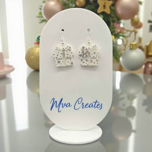 Snowflake Gift Box Earrings | Christmas Acrylic Earrings | Holiday Jewelry Gift