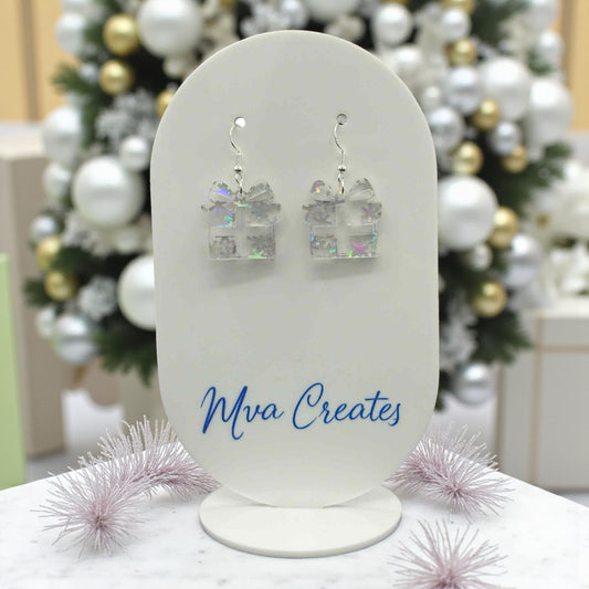 Iridescent Gift Box Earrings | Holographic Acrylic Christmas Earrings | Sparkly Holiday Jewelry