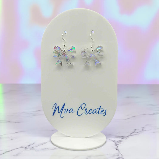 Holographic Bow Earrings | Iridescent Acrylic Earrings | Sparkly Holiday Jewelry Gift